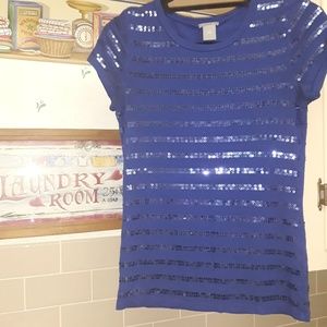 ANN TAYLOR | Shortsleeve U-neck Sequin Tee (xs)